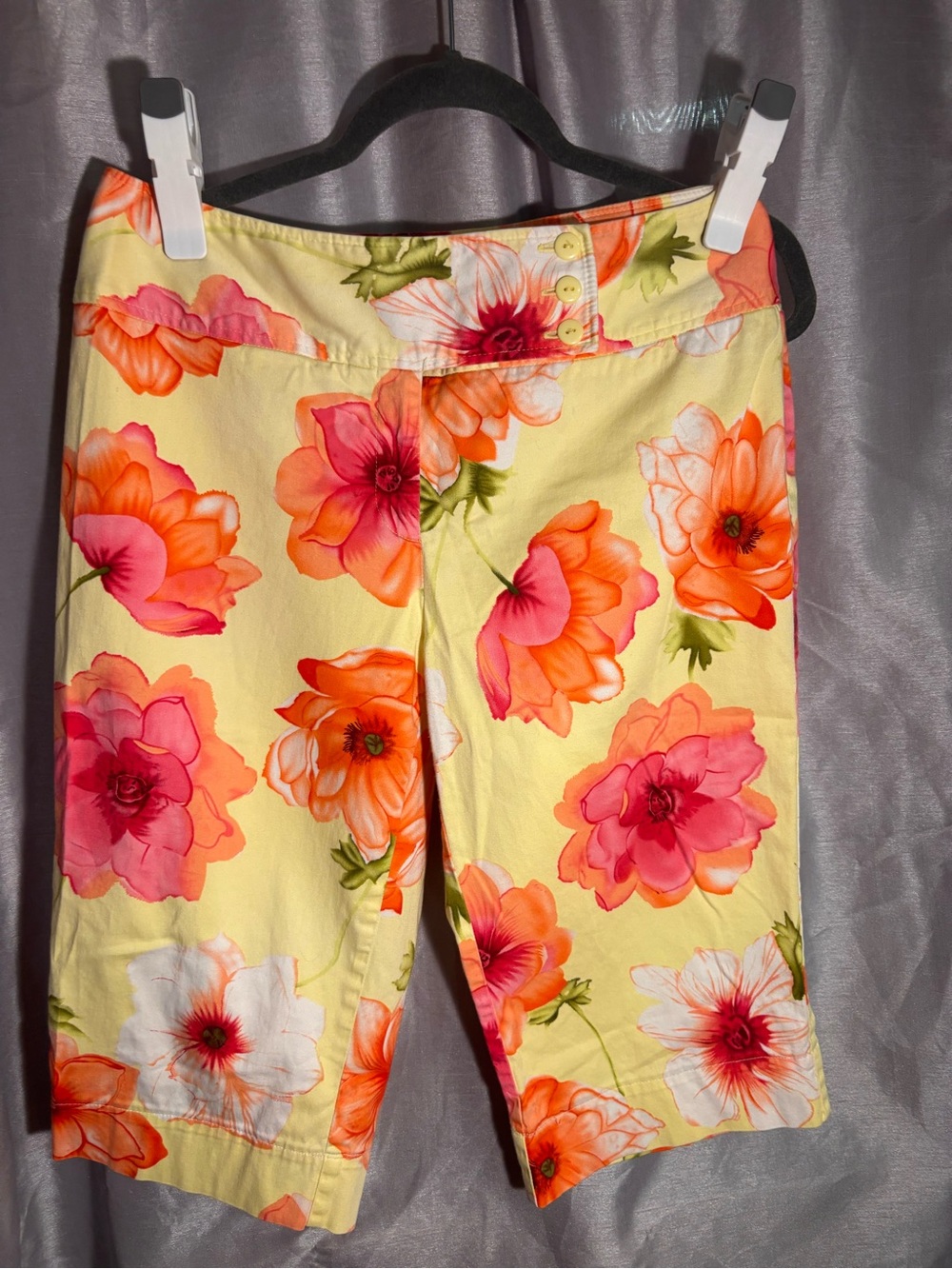 Courtenay Yellow Floral Capris with Pink & Orange Flowers